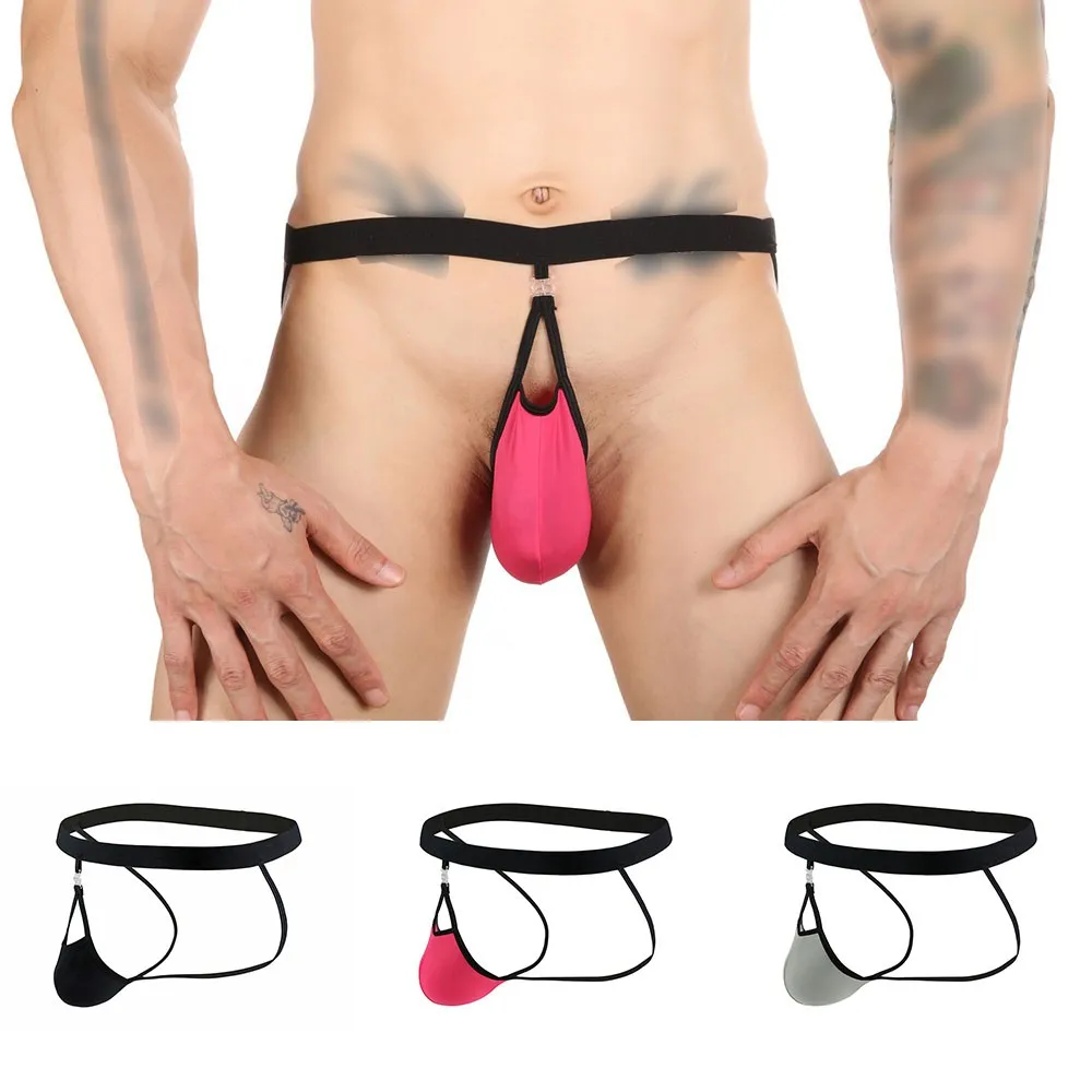 

Jockstrap Man Ice Silk Bikini Brief Male Detachable Bag Thong Sexy Back Empty Mens Underwear Strap G-string Panties Gay Lingerie