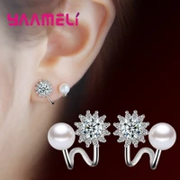 clip on stud earrings for women girls freshwater pearl 925 sterling silver rhinestone ear brncos pendietnes elegant office lady