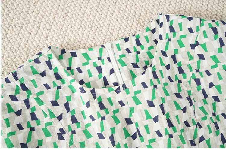 

2021 Summer New Women's O-Neck Print Short Dress Puff Sleeve Ladies Simple Loose Cotton Dress Lady Robes