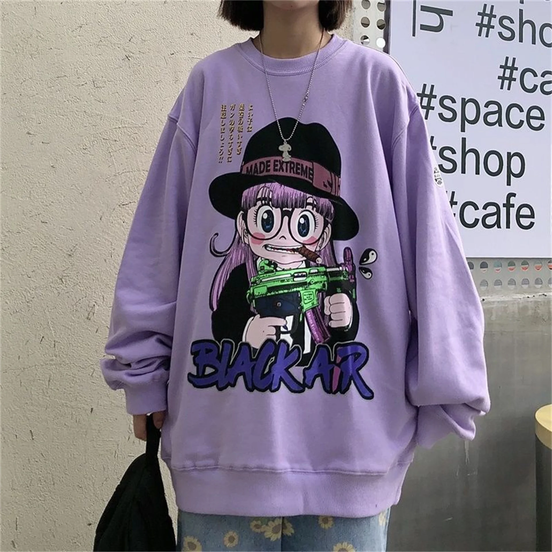 

Kawaii Girl Print Autumn Ins Long Sleeve Hoodie High Street Pullover Harajuku Loose Hoodie Streetwear Purple Soft Tops