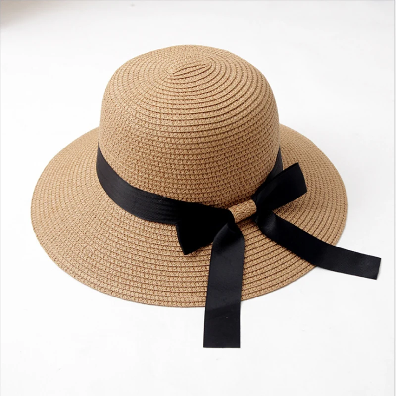 

2021New Summer Women Straw Hat Fisherman Ladies Sun Hat For Raffia Cap Foldable Hats Elegant Bowknot Female Wide Brim Beach Hat