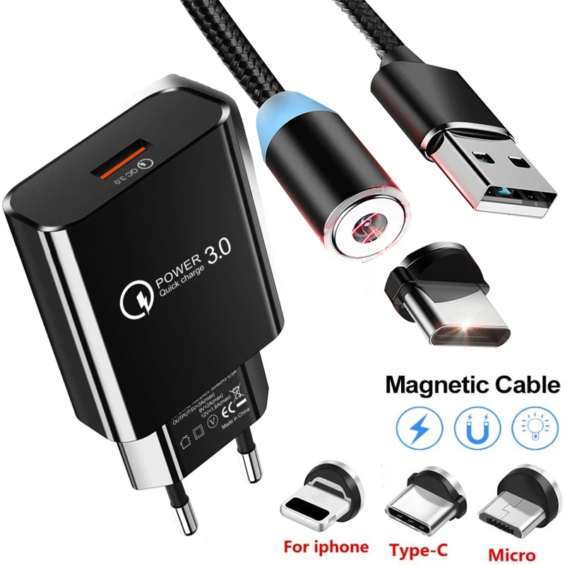 Магнитный кабель USB Type C для быстрой зарядки 2 4 А Samsung S8 S9 S10 A50 A70 iPhone 7 X XR 11 Pro