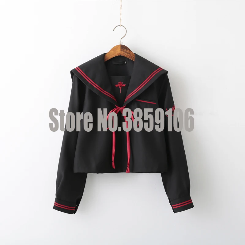 Long Sleeve Top UPHYD Dark Demon School Uniforms For Girls Anime Cosplay Costumes JK Sailor Uniforms S-XL Top And Pleated Skirt - Цвет: Long Sleeve Top