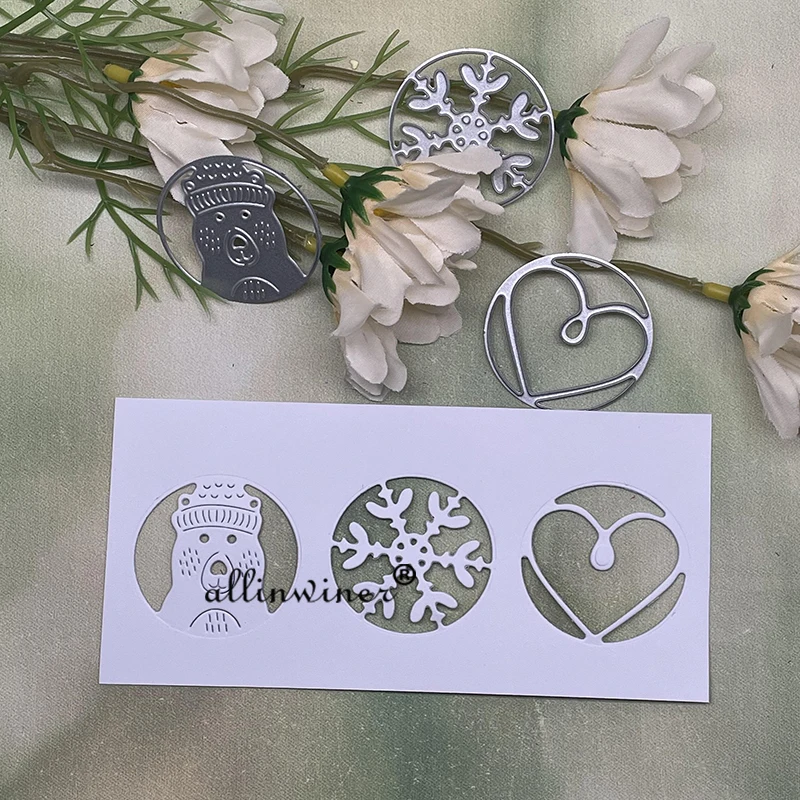 

Металлические трафареты с изображением медведя снега, сердца, круга, трафареты для скрапбукинга, декоративное тиснение, ручная работа, шабл...