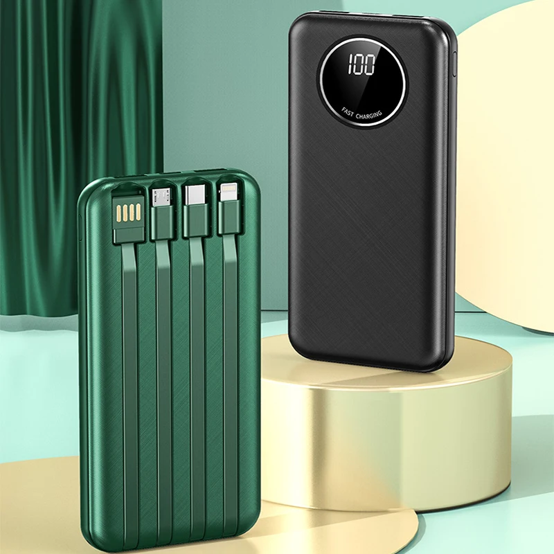

20000mAh Power Bank Portable Charger LED Display External Battery Pack Powerbank with Cable for iPhone 12 Xiaomi Huawei Samsung