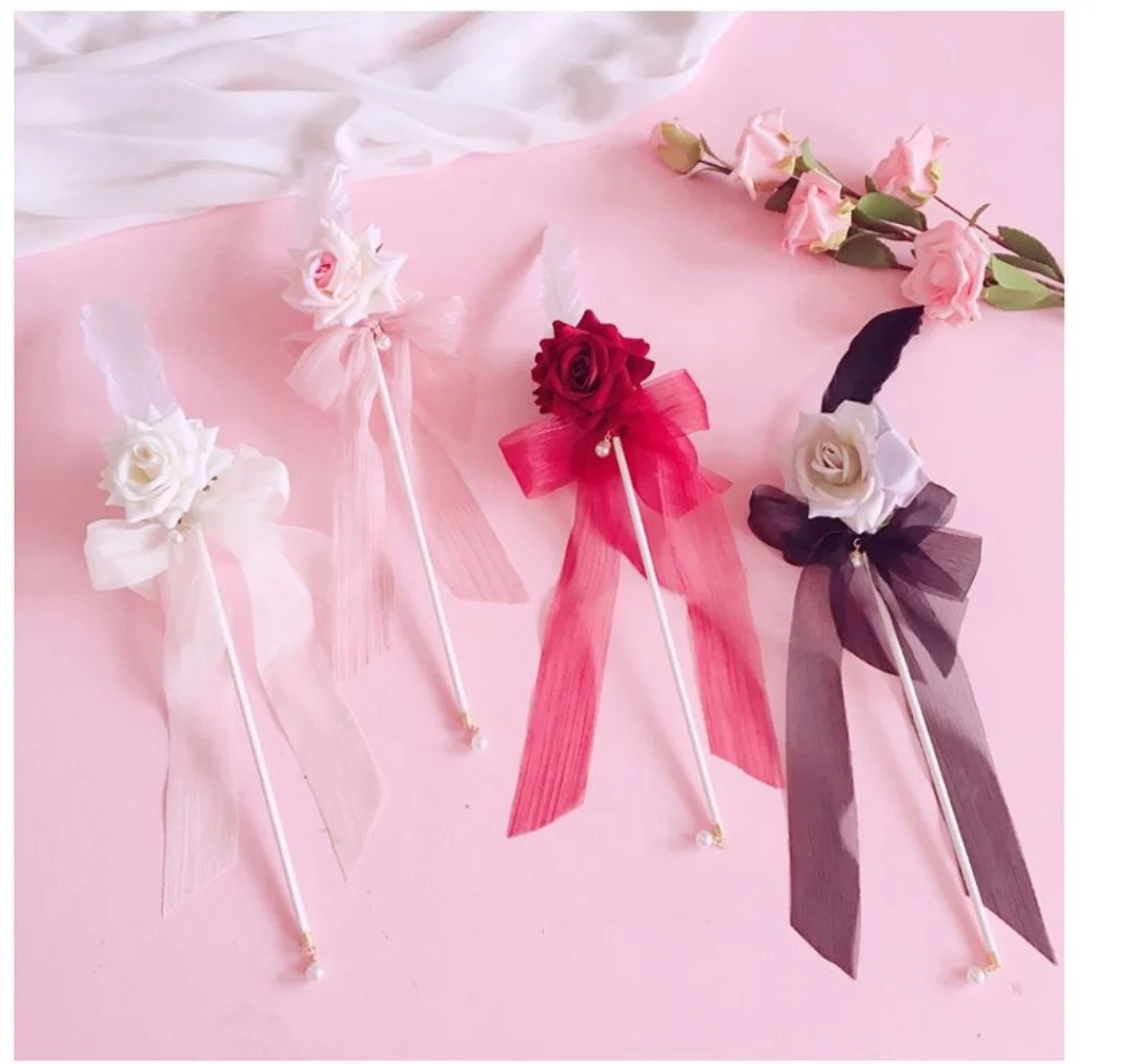 

Rose bow lace scepter, stage performance magic wand, Tea party, fairy wand