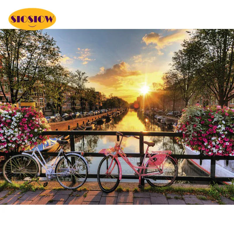 5D DIY алмазная живопись цветы велосипед камни в форме ромба вышивка крестиком