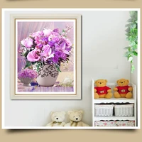 diamond studded home decor diamond embroidery launched in 2018 with a new 5d diy full round diamond painting purple rose vase