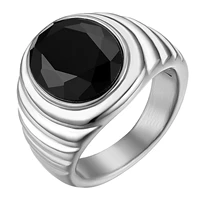 boniskiss classic black crystal stone stainless steel mens ring silver color gift wedding anniversary gift