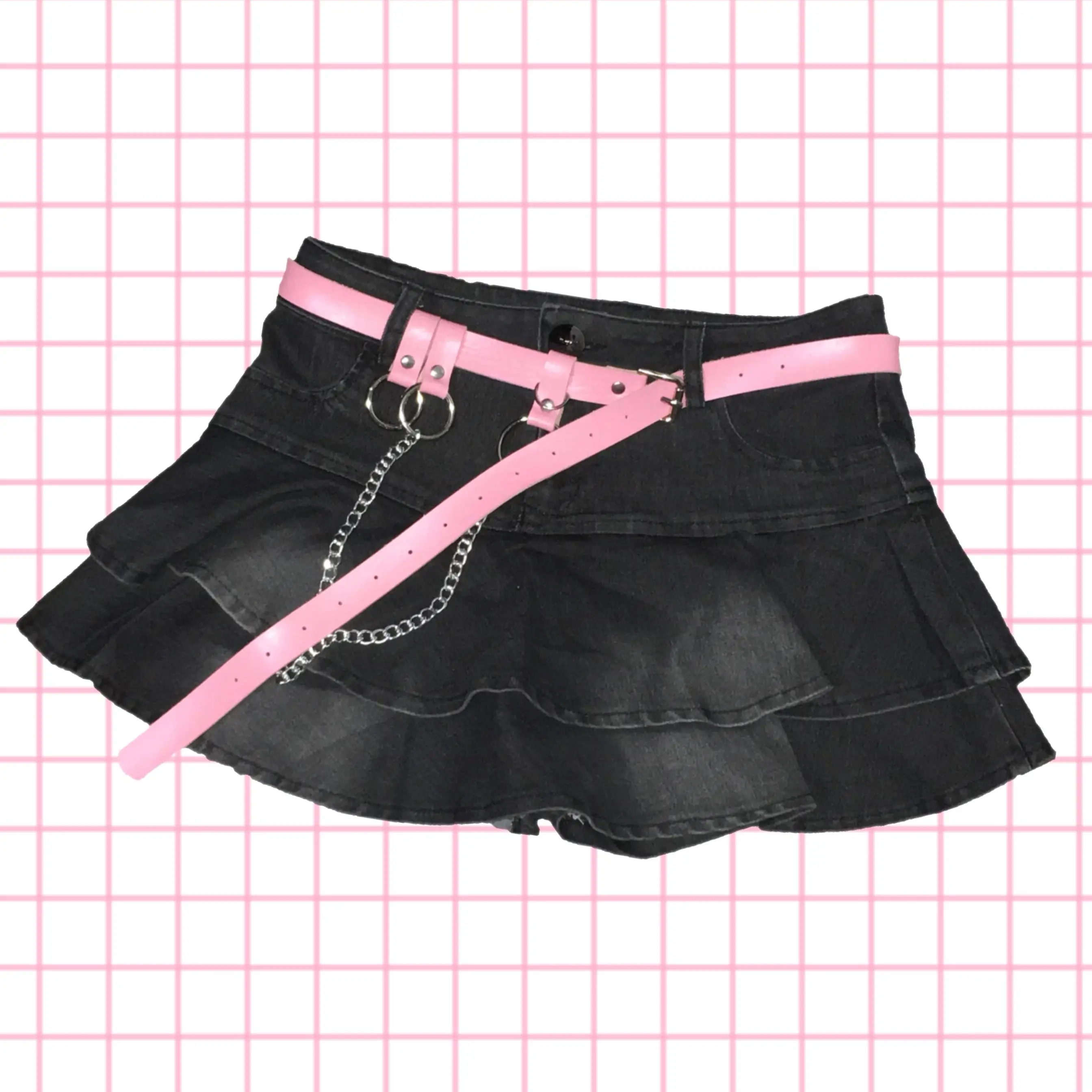 

Japanese Harajuku Style Girl High Waist Ruffles Cute Black Denim Pleated Skitrs Preppy Style Sweet Mini Shorts Skirts DQ1344