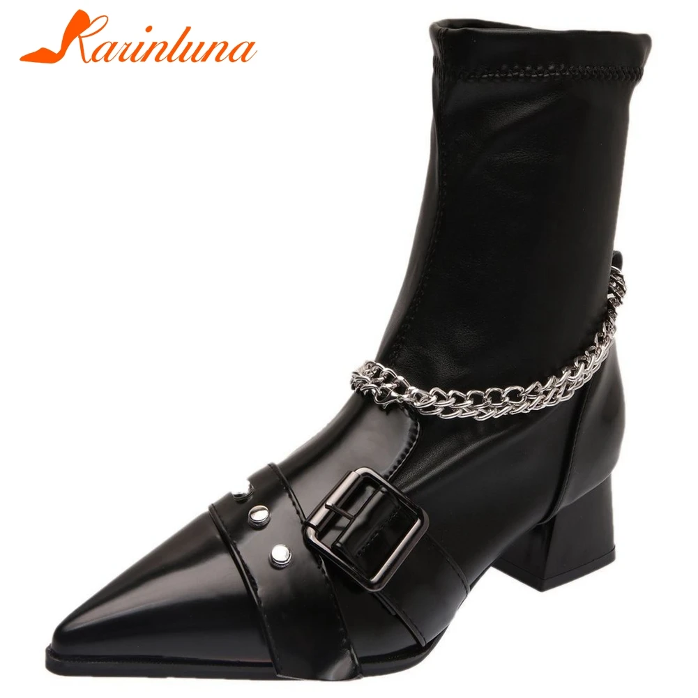 Женские повседневные ботинки с острым носком KARINLUNA на массивном каблуке цепочкой