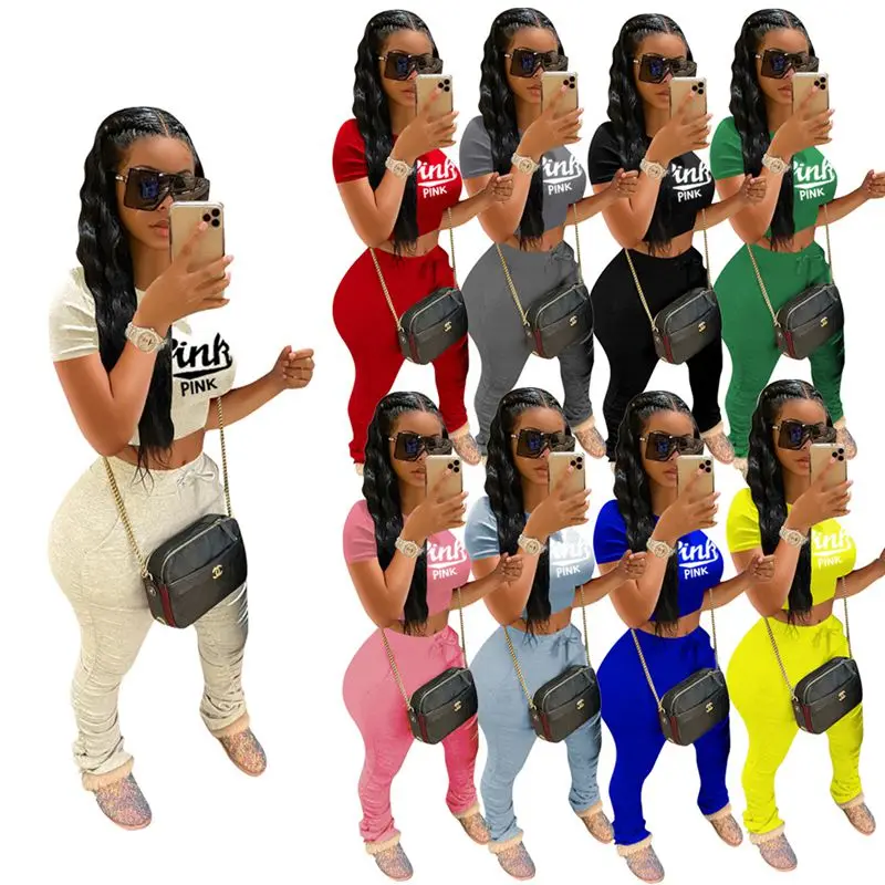 

Женский спортивный костюм из двух предметов, однотонный укороченный топ с коротким рукавом и леггинсы, спортивная одежда, уличная одежда, в...