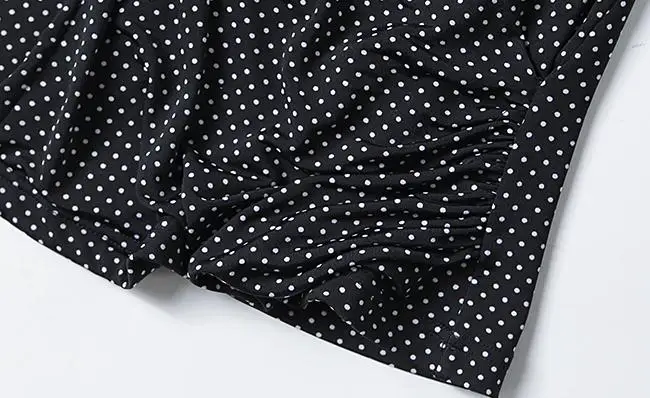 Женская Облегающая рубашка в горошек винтажная Повседневная с v-образным вырезом