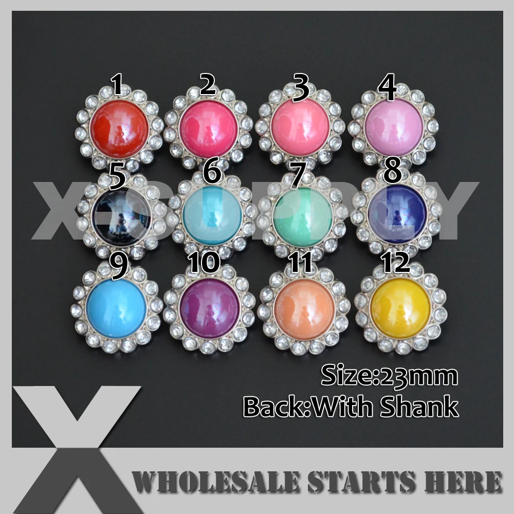 23 мм акриловые блестящие бусины пуговицы с жемчугом и стразами для девочек