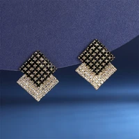 2021 new inlaid with diamond super flash retro advanced atmospheric geometry ear stud earring for women wedding jewelry gift