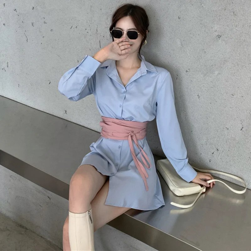 

Dress Women Long Sleeve Sashes High Waist Daily Fresh Girls Korean Style Office Ladies Simple Holiday Stylish Casual Spring Cozy