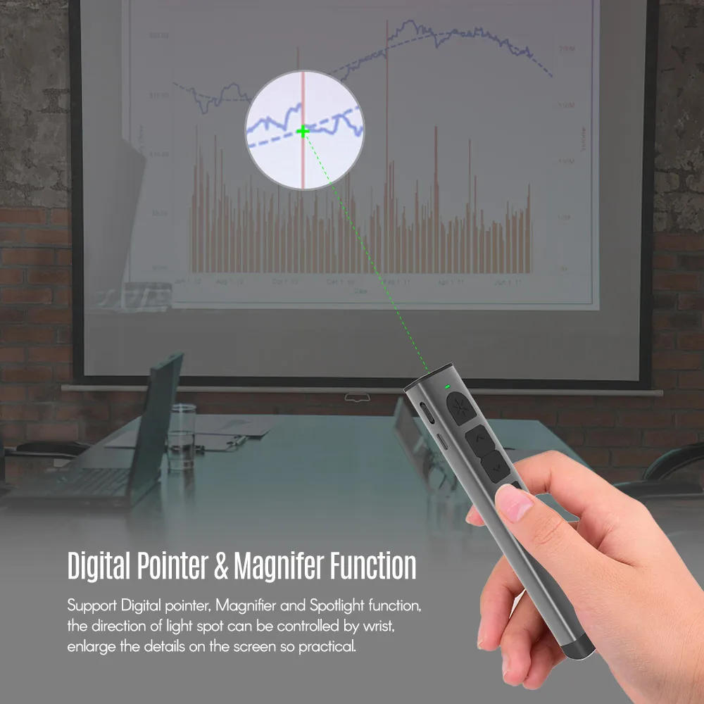 Перезаряжаемая цифровая указка для презентаций Powerpoint Clicker зеленая с USB