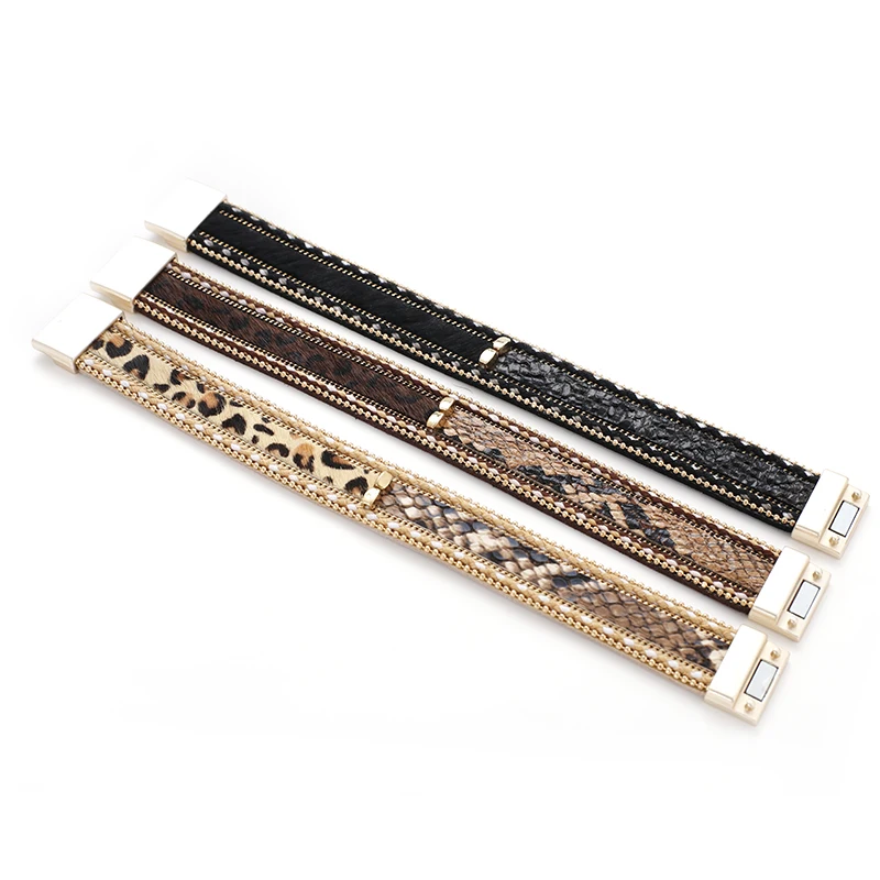 Браслет женский кожаный с леопардовым принтом и змеиным | Украшения аксессуары