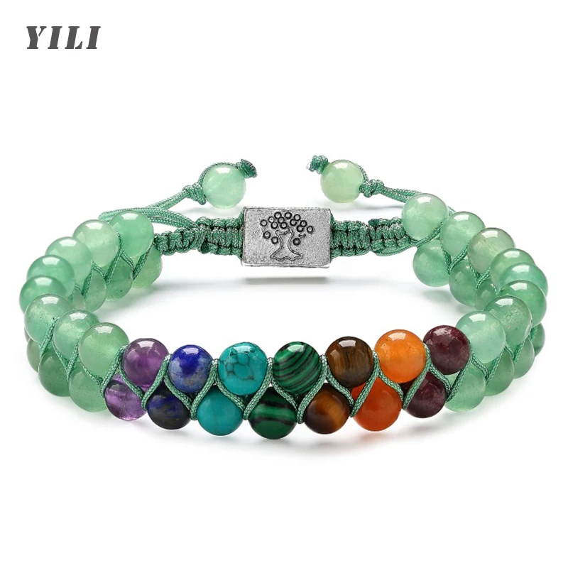 

7 Chakra Stone Bead Yoga Meditation Bracelet Healing Crystal Double Layer Natural Gemstone Beaded Anxiety Bracelets for Women