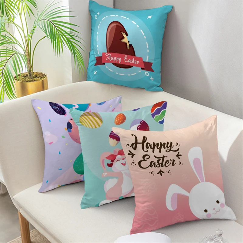

Colorful Easter Rabbit Print Pillow Cases Cute Bunny Print Throw Pillows For Living Room Bedroom Sofa Chair Cushion Cover