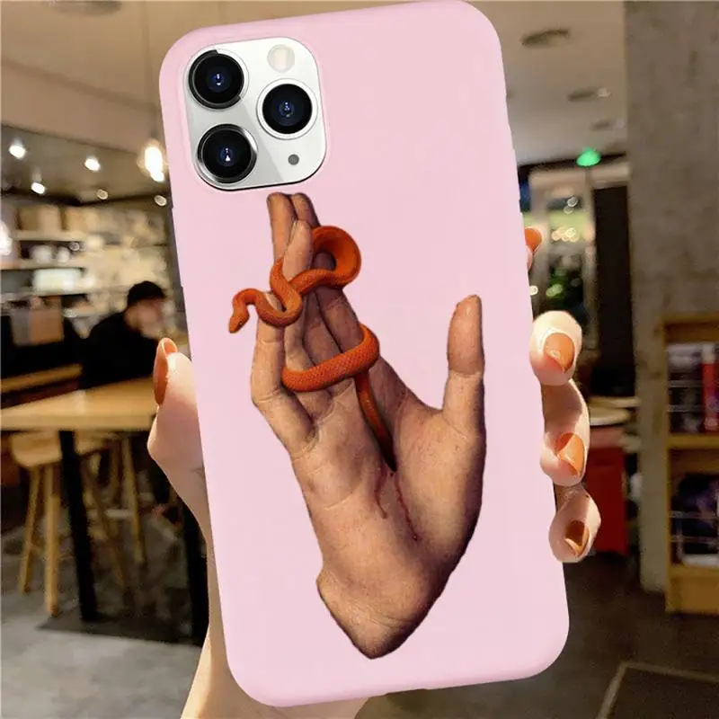 

Hand Snake aesthetics flowers Phone Case Candy Color for iPhone 6 7 8 11 12 s mini pro X XS XR MAX Plus