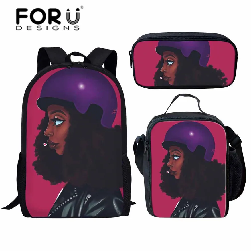 YQ4603CGK FORUDESIGNS/черные школьные сумки для девочек в стиле афро-леди; комплект из 3 предметов; школьные сумки; детские школьные сумки в стиле преппи; школьные рюкзаки для студентов - Цвет: YQ4603CGK