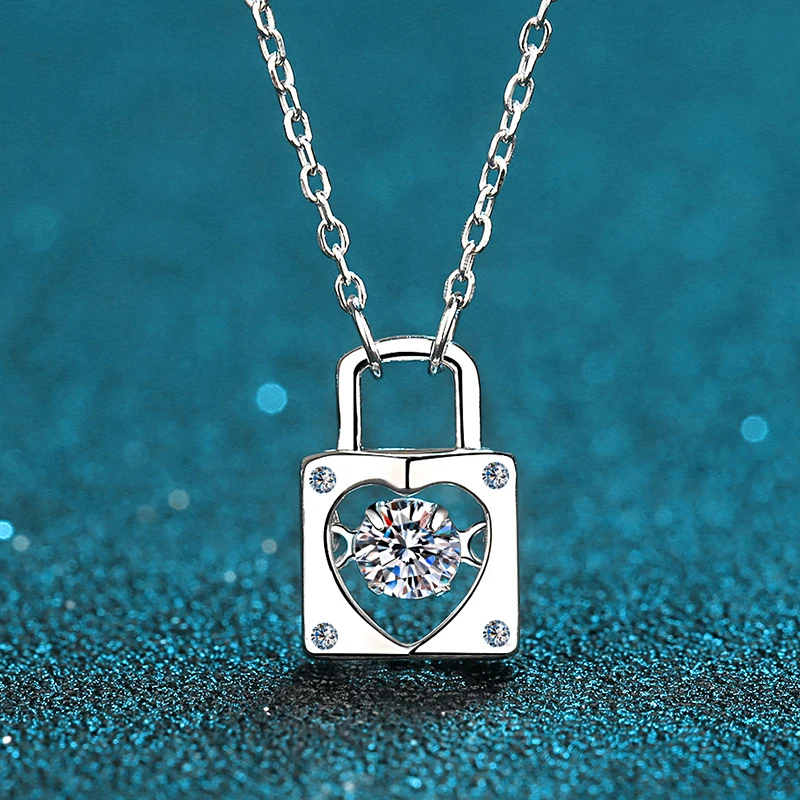 Silver 925 Square Lock Heart Moissanite Necklace Brilliant Cut 0.3 Carat Diamond Test Past Cute Love Gemstone Pendant Necklaces | Украшения
