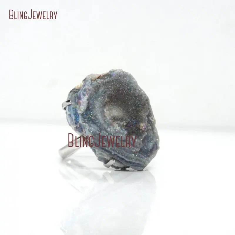 Солнечное кварцевое КОЛЬЦО Druzy, заполненное золотом, Серебряное регулируемое кольцо Agates Drussy RM28214