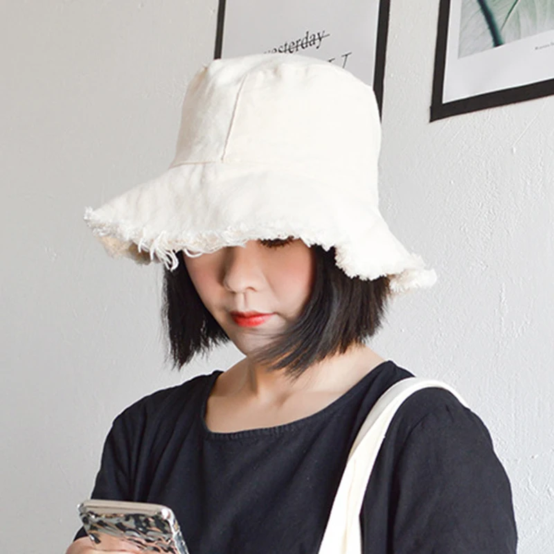 

Japanese Harajuku Women Solid Color Cotton Burrs Fisherman Hat Summer Outdoor Cap Female Foldable Suncreen Casual Bucket Hats