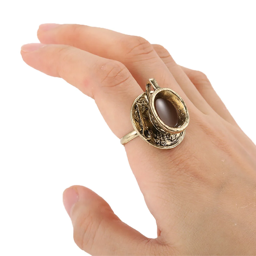 Ретро Женский Кольцо для Кофейной Чашки Европейские Дизайны Искусственный Бронзовый Металлический Бесполое Кольца Новые Украшения для Мужчин 2019 года на.