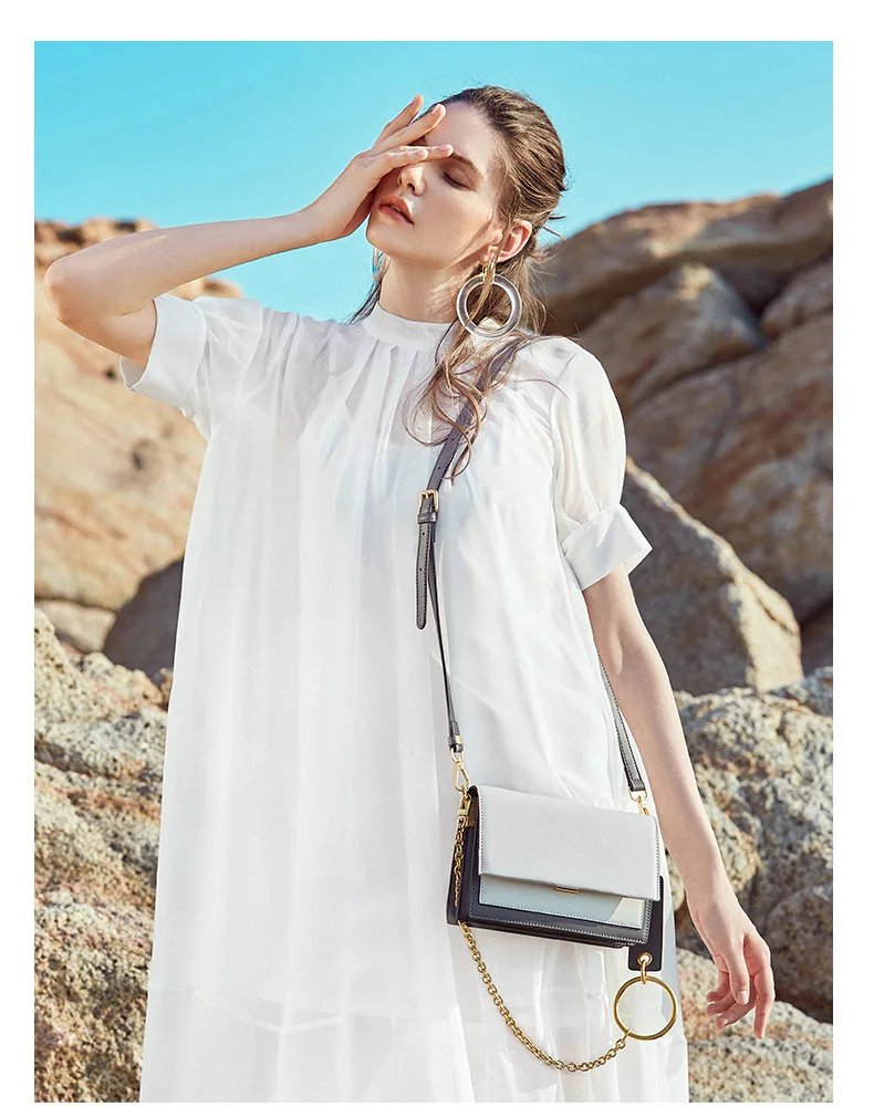 ESUFEIR Кожаная сумка на длинном ремне для женщин Vintage Flap Bag Модная цепочка с круглым кольцом Женская сумка через плечо Маленькие женские сумки