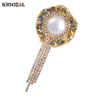 kioozol gothic style micro inlaid colorful cz big round pearl key shape tassel brooch for women vintage luxury jewelry 177 ko2