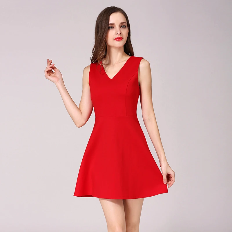 Elegant Party Summer Women Slim Dress Office Lady Bridesmaids Sexy Bodycon Dress Red Vintage Vestidos Sleeveless V-Neck Dresses