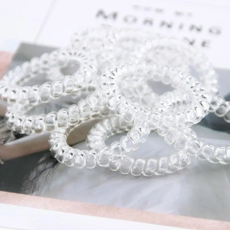 

New Transparent 5cm Telephone Wire Cord Hair Tie Girls Children Elastic Hairbands Ring Rope Women Hair Accessories