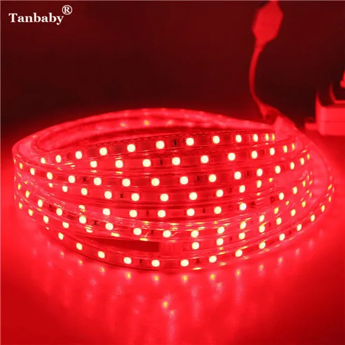 Red Color 220V Светодиодные ленты светильник SMD 5050 Открытый Водонепроницаемый светодиодный ленты 60 Светодиодный s/M высокая яркость Крытый украшения новогодние гирлянды со штепсельной вилкой европейского стандарта - Испускаемый цвет: Red Color