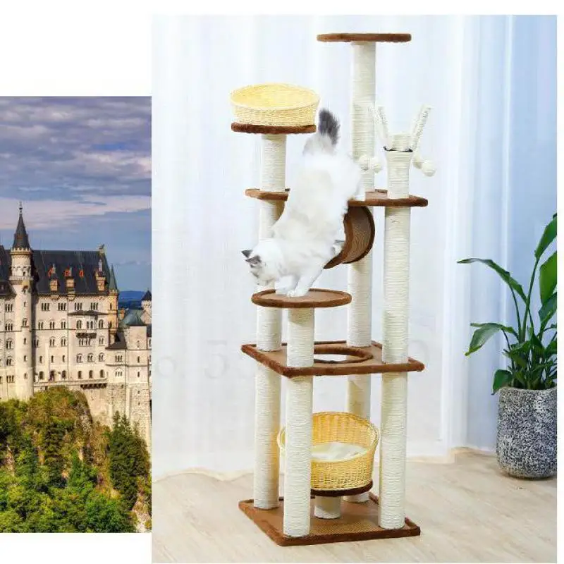 Большая цельная деревянная оправа для сизаля кошки игрушка полка из цельного