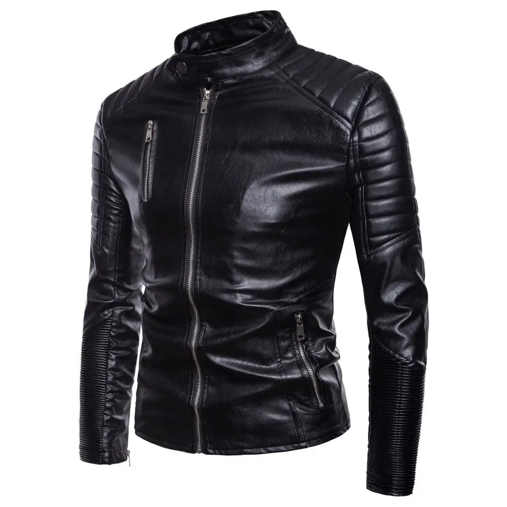 

Autumn new large size men's punk motorcycle zipper washed leather jacket leather jacket