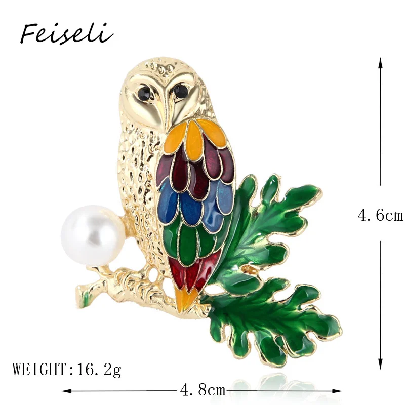 Feiseli искусственная жемчужина цветная сова птица брошь для женщин свитер одежда