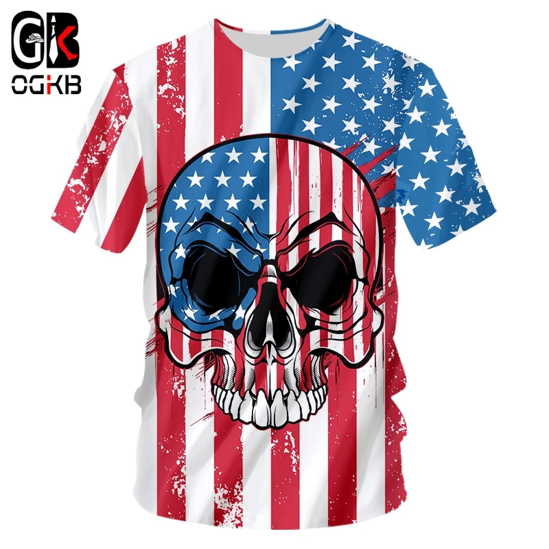 

OGKB New Fashion Tshirt Men Funny Cool 3D Print American Flag Skull Tshirts Harajuku Tops Tees Oversize Casual Streetwear Unisex