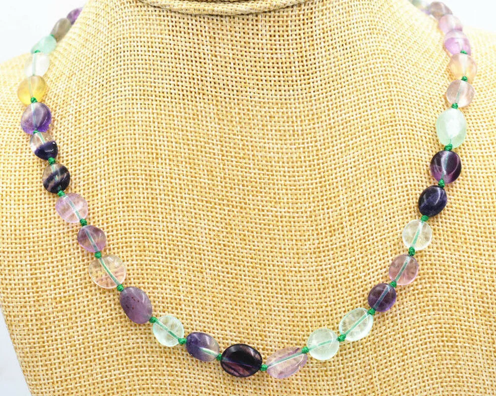 

Beautiful 8x10mm Fluorite Irregular Shapes Gemstone Necklace 18''