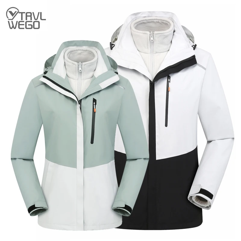 

TRVLWEGO Winter Men Women Two-Piece Detachable Skating Trekking Ski Jacket Outdoor Sport Hiking Windproof Warm 2 in 1 Coats