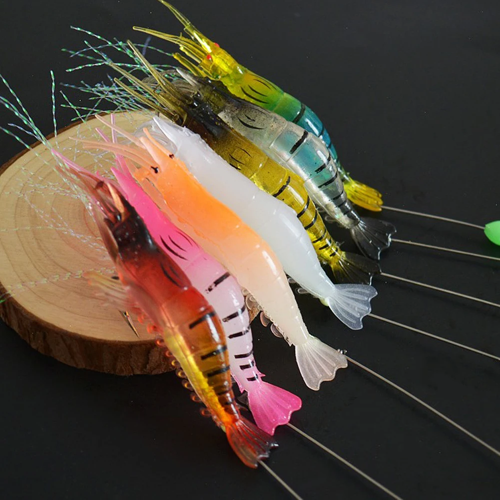 

7pcs/lot 8cm 5g Luminous Shrimp Silicon Soft Artificial Bait With Hooks Swivels Anzois Para Pesca Sabiki Rigs Fishing Tackle