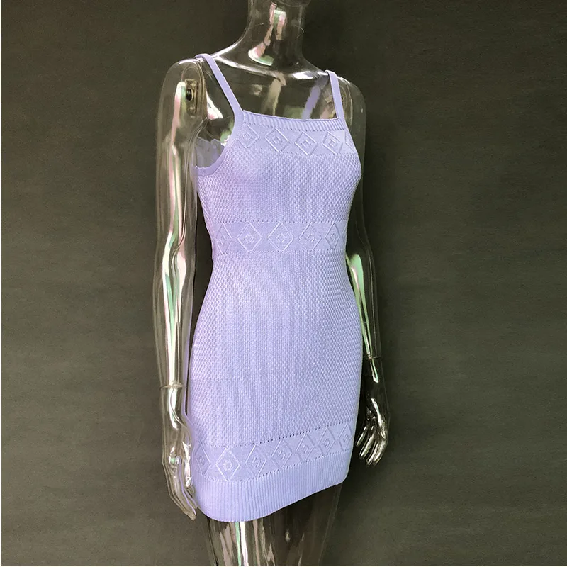

2021 Off The Shoulder Knitted Dress Women Sleeveless High Waist Hollow Out Mini Female Dresses Summer New Sweet Ladies Clothes