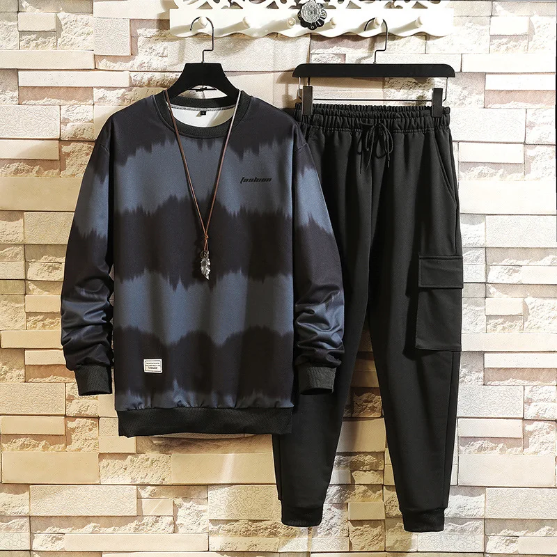 

Patchwork Men's Sportswear Sets 2020 Autumn Spring Casual Tracksuit Sweatshirt + Sweatpants Pocket Fashion Men Track Suit Sets