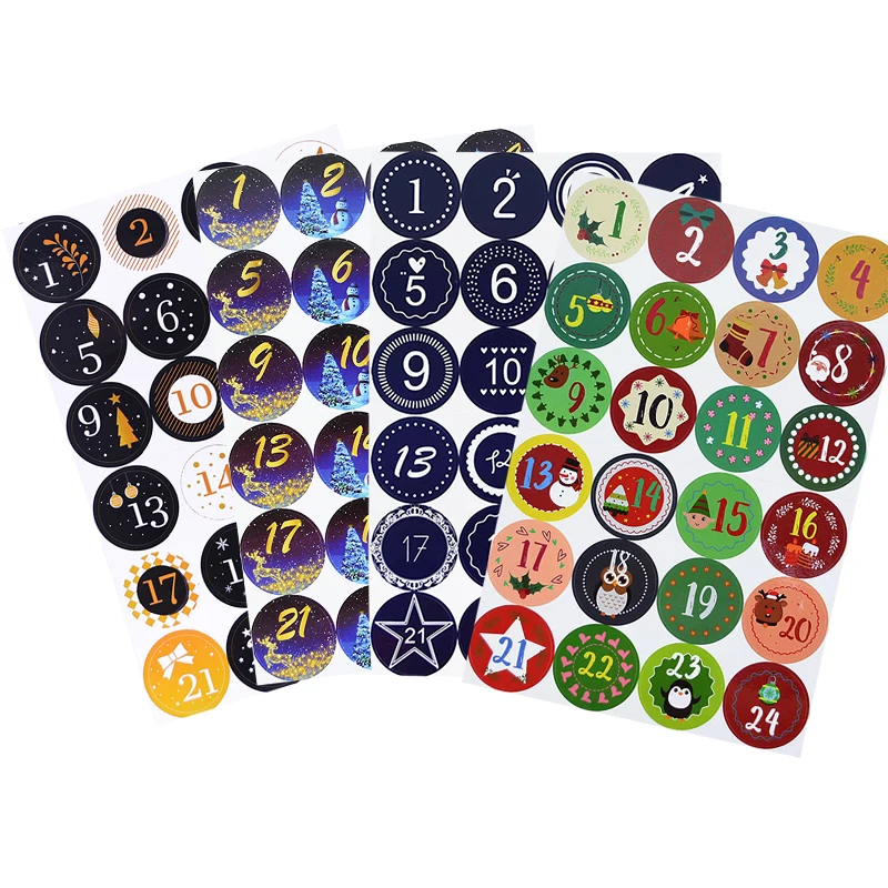 24Pcs/Lot Christmas Advent Calendar Number PVC Sealing Sticker For New Year Xmas Candy Bag Gift Box Signature Label Seal | Дом и сад