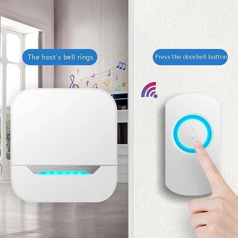 

Wireless Doorbell Waterproof Chimes Wireless Kit with LED Flash Wireless Doorbells for Home US Plug