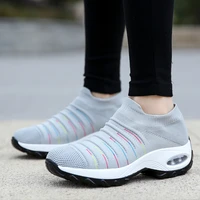 2021 fashion slip on round toe casual sneakers women wedges shoes plus size breathable basic socks shoes woman summer sneakers