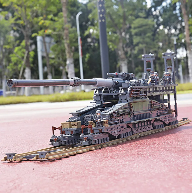 3846pcs Military Heavy Gustav/Dora 80cm Cannon E Railway GUN army Building Blocks Tank Soldier Bricks Toys
