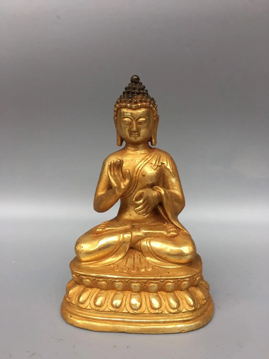 

Home Decor 8" Tibet Buddhism Temple Old Bronze Gilt Burning lamp ancient Buddha Ancestor of ten thousand buddhas Sakyamuni