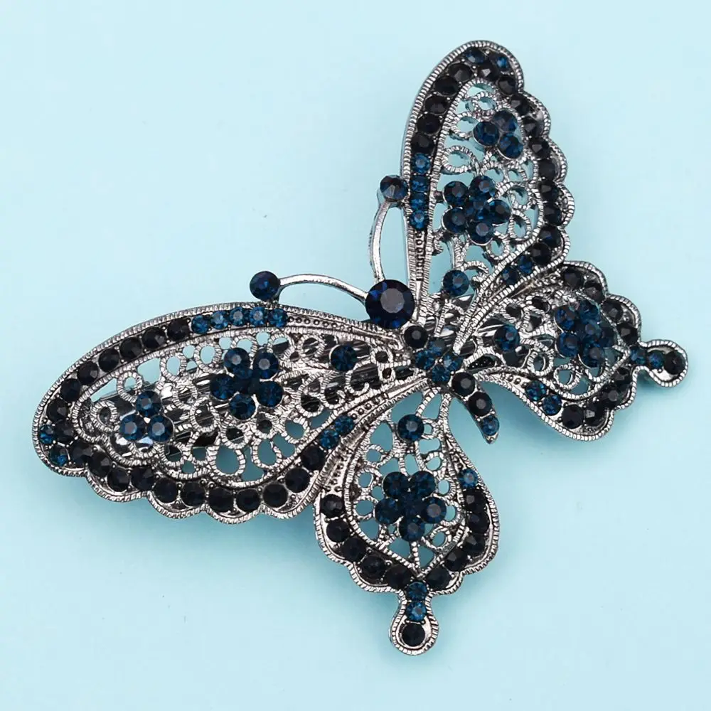 Удивительная Бабочка заколка для волос с украшением в виде синих кристаллов и